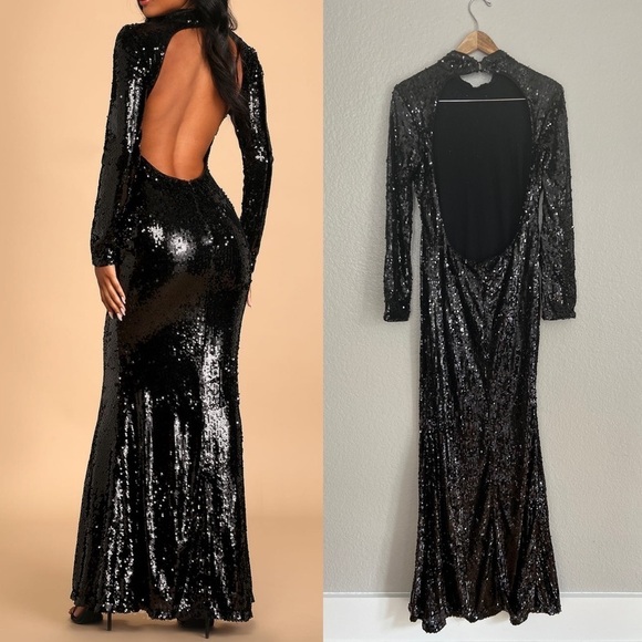 Shimmer In the Night Black Sequin Backless Mermaid Maxi Dress - Picture 3 of 11